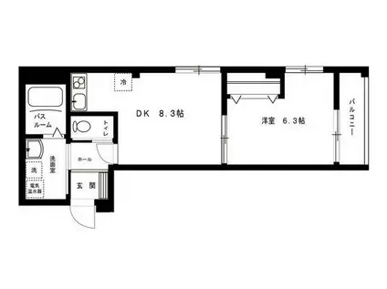 カーサ・カルム(1DK/3階)の間取り写真