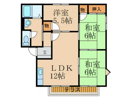 ガーデンハイツみやこ E(3LDK/1階)の間取り写真