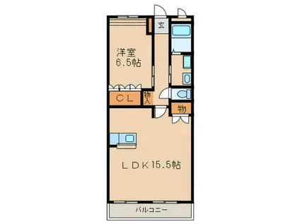 ウィスティリア大清水(1LDK/2階)の間取り写真