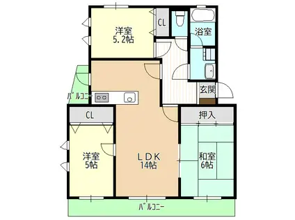 ノーブル名東(3LDK/1階)の間取り写真