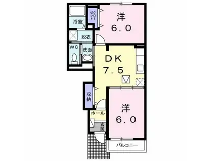 ＪＲ中央線 八王子駅 バス乗車時間：25分 最寄りバス停で下車 徒歩7分 2階建 築17年(2DK/1階)の間取り写真