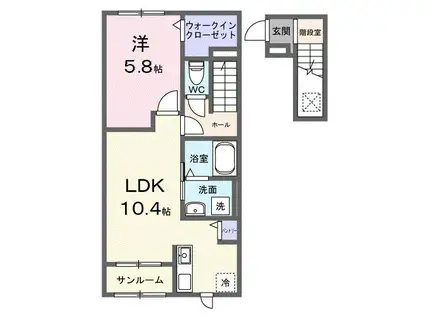 ヒカルサ羽生 サウス(1LDK/2階)の間取り写真