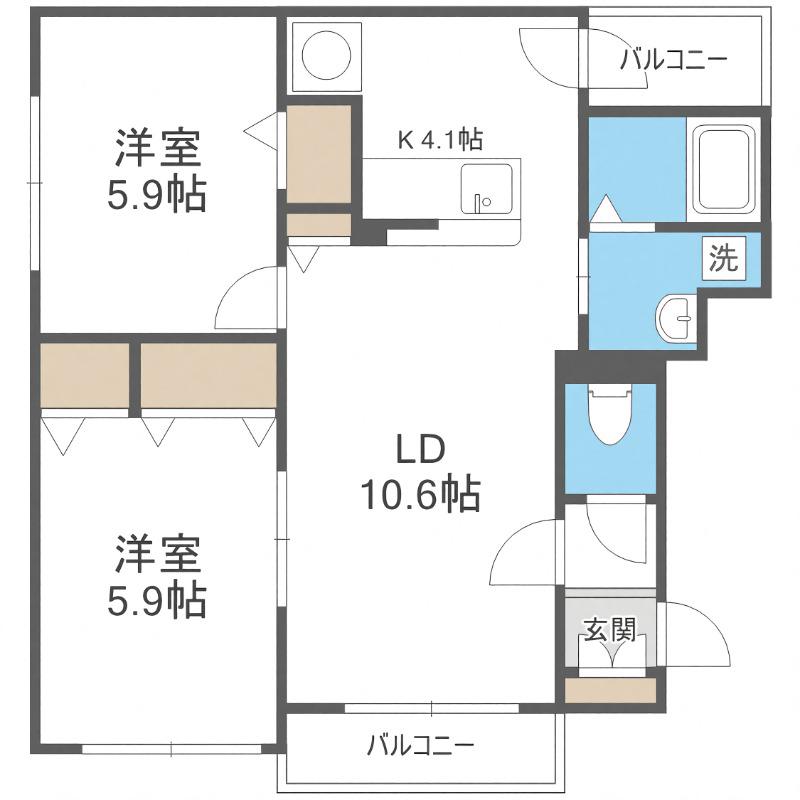 アヴァンセ旭ヶ丘(2LDK/2階)の間取り写真