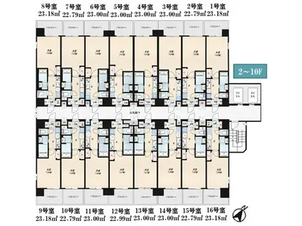 LUXE大阪城南(1K/13階)の間取り写真