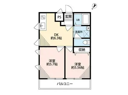 ダイヤモンドクレスト南柏(2DK/2階)の間取り写真