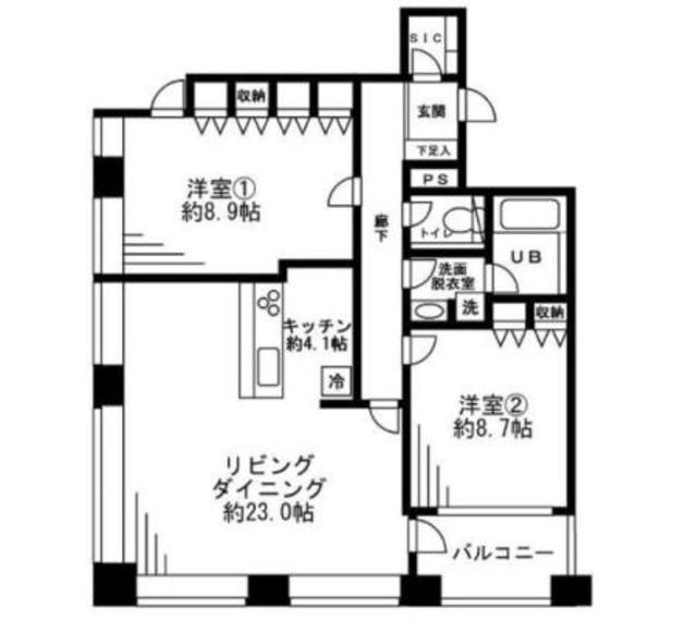 レジディアタワー麻布十番(2LDK/18階)の間取り写真