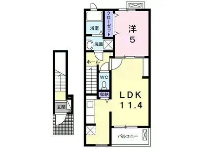 エスト・モンターニュII(1LDK/2階)の間取り写真