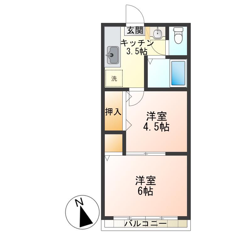アーバンクレスト(2DK/1階)の間取り写真
