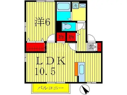 マサーレオガワB(1LDK/2階)の間取り写真