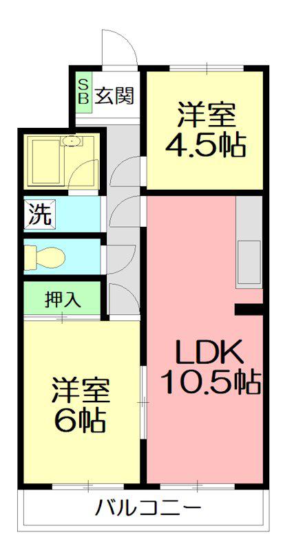 カインド不二NO.2(2LDK/2階)の間取り写真