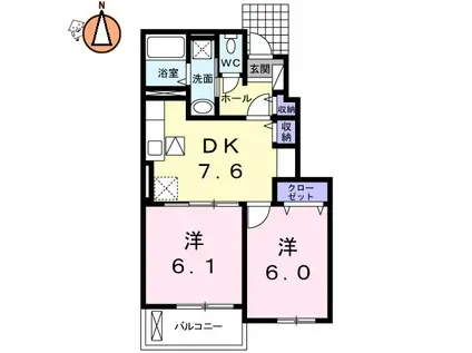 ラ・ドゥサーII(2DK/1階)の間取り写真