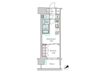 ブリリアイスト大井町(1DK/10階)の間取り写真