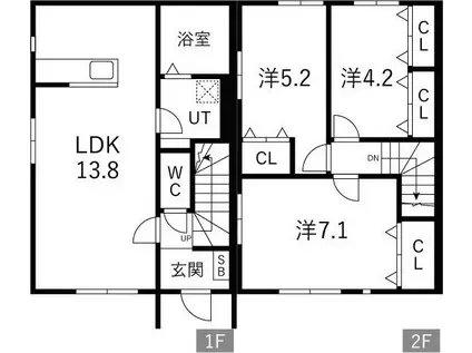 プリエール B棟(3LDK/1階)の間取り写真