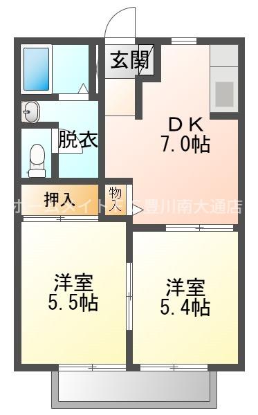 パークハイツ東宮 B棟(2DK/2階)の間取り写真