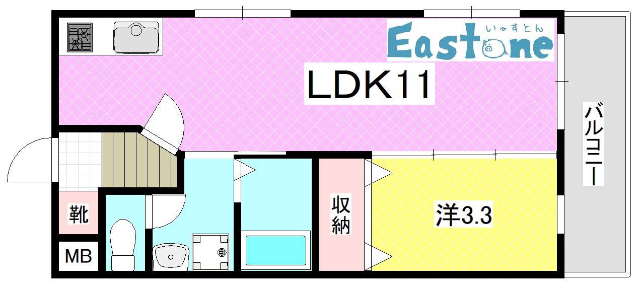 TY郡元(1LDK/2階)の間取り写真