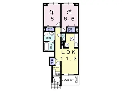 マンダリン フルールII(2LDK/1階)の間取り写真