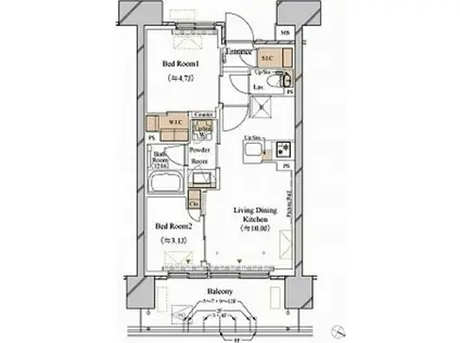 ブランシエスタ新丸子リバーフロント(2LDK/7階)の間取り写真