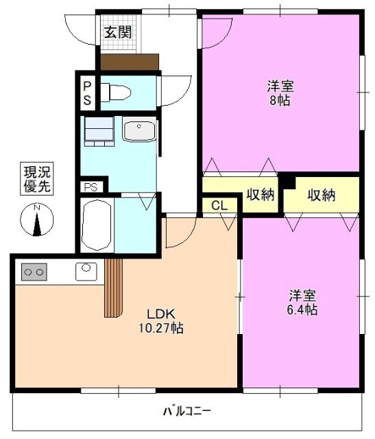 ヴィラージュ山辺(2LDK/2階)の間取り写真