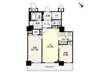 プレミスト琴似スカイクロスタワー(2LDK/24階)の間取り写真