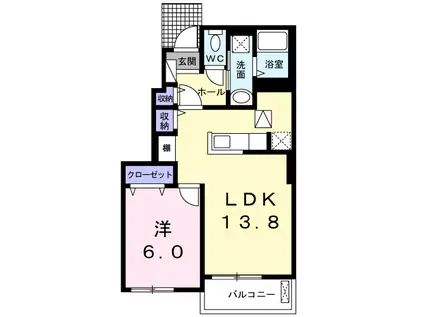 カサフェンテ小室A棟(1LDK/1階)の間取り写真