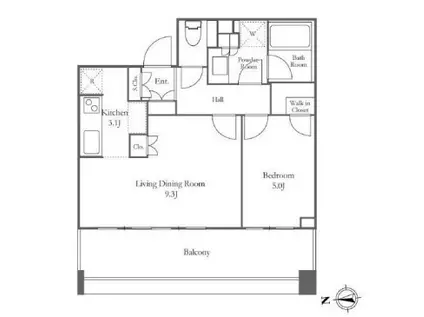 白金ザ・スカイ イースト(1LDK/14階)の間取り写真