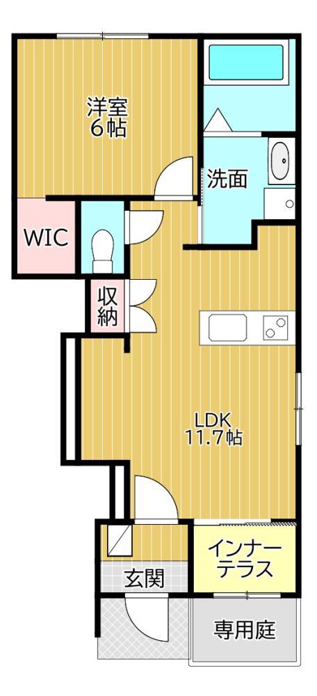 リバーサイドコート 御開(1LDK/1階)の間取り写真