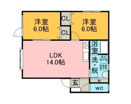 エコヒルズB(2LDK/1階)の間取り写真