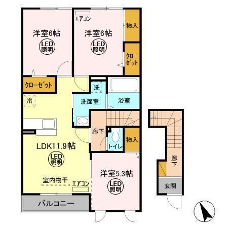 ウィット 水戸(3LDK/2階)の間取り写真