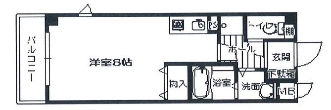 ミル・コリーヌ(ワンルーム/4階)の間取り写真