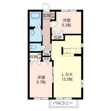 グランメールA・B・C・D棟(2LDK/1階)の間取り写真