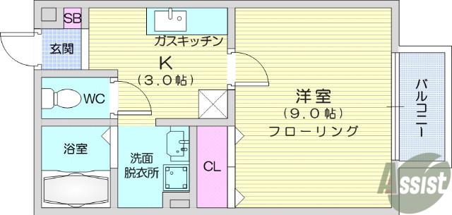 ヴィラージュ輝A棟(1K/2階)の間取り写真