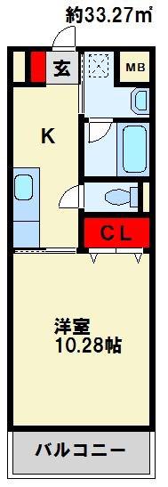グランドツイン黒崎 B棟(1K/9階)の間取り写真