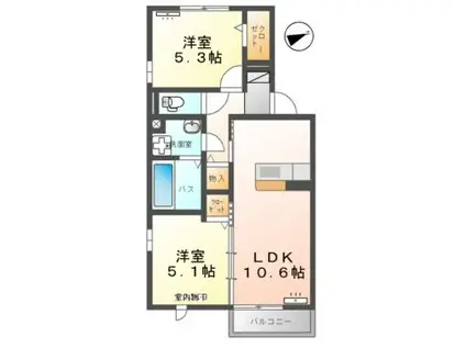 アイネヴェルト八方原(2LDK/2階)の間取り写真