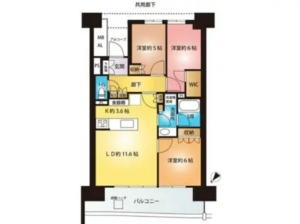 HARUMI FLAG SUN VILLAGE B棟 B(3LDK/2階)の間取り写真