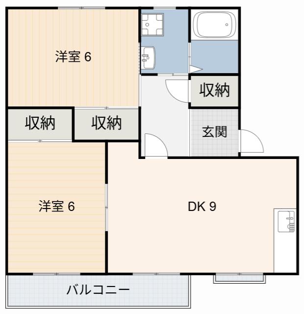 ウエスト長坂A(2DK/2階)の間取り写真