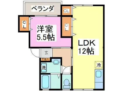 メープル館(1LDK/1階)の間取り写真