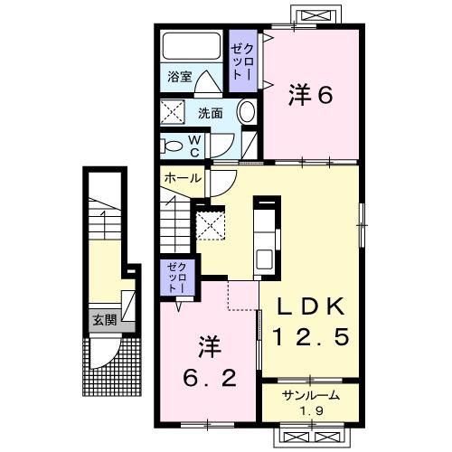 サニーハイムC(2LDK/2階)の間取り写真