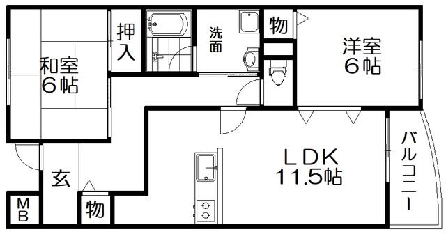 メロディハイム楠葉(2LDK/3階)の間取り写真