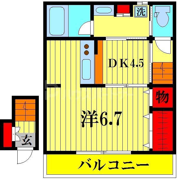 ドミール西初石B棟(1DK/2階)の間取り写真