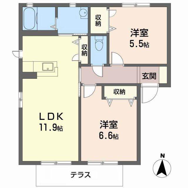 ニューフォーレス ナガタ(2LDK/1階)の間取り写真