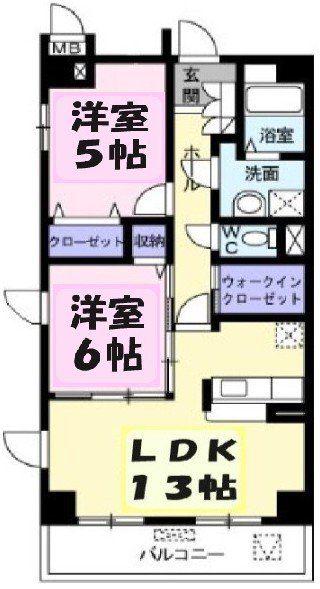 赤坂レジデンス(2LDK/1階)の間取り写真