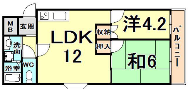 フェリエ甲子園(2LDK/3階)の間取り写真