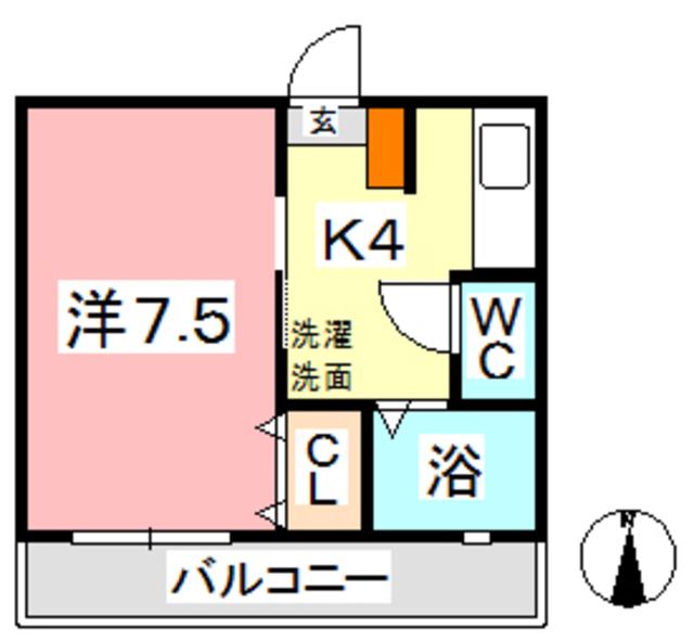 ガーディニアシティ稲荷町(1K/3階)の間取り写真