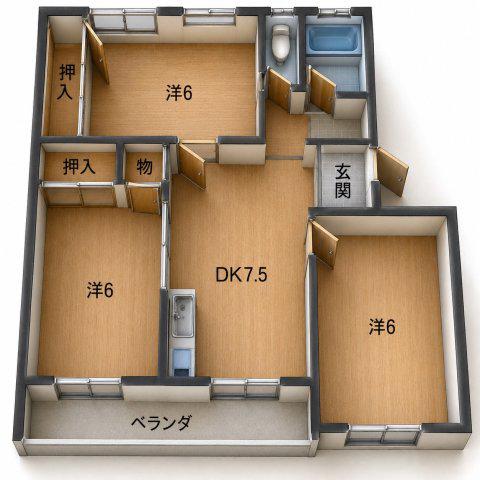 西浜ビレッジ(3DK/2階)の間取り写真