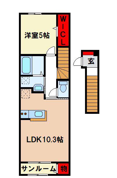 カーサ・ソーレ(1LDK/2階)の間取り写真