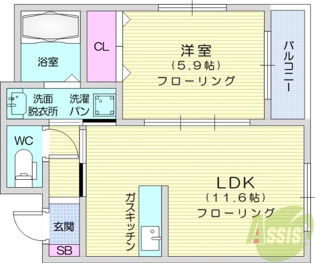 シャインパレス(1LDK/3階)の間取り写真