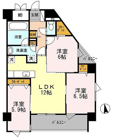 セイクレッド(3LDK/5階)の間取り写真