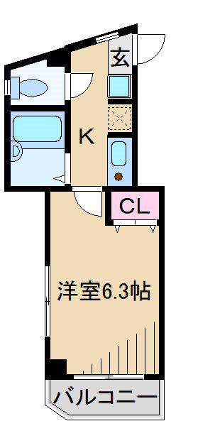 グリーンフィルM(1K/1階)の間取り写真