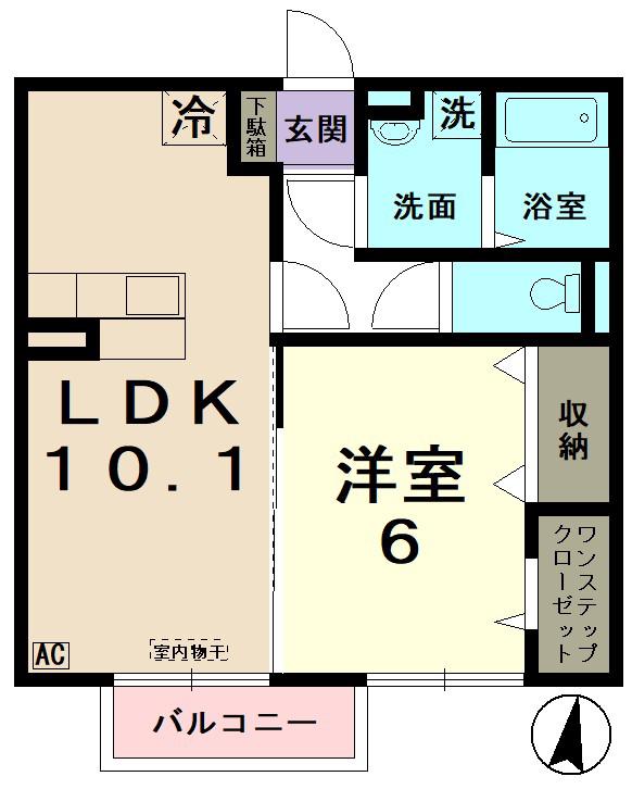 ソレイユII(1LDK/2階)の間取り写真