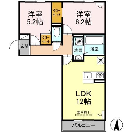 プリエール・M(2LDK/1階)の間取り写真